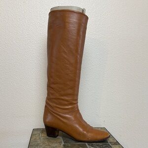 Chic Brown Leather Heeled Boots Vintage Made in Italy